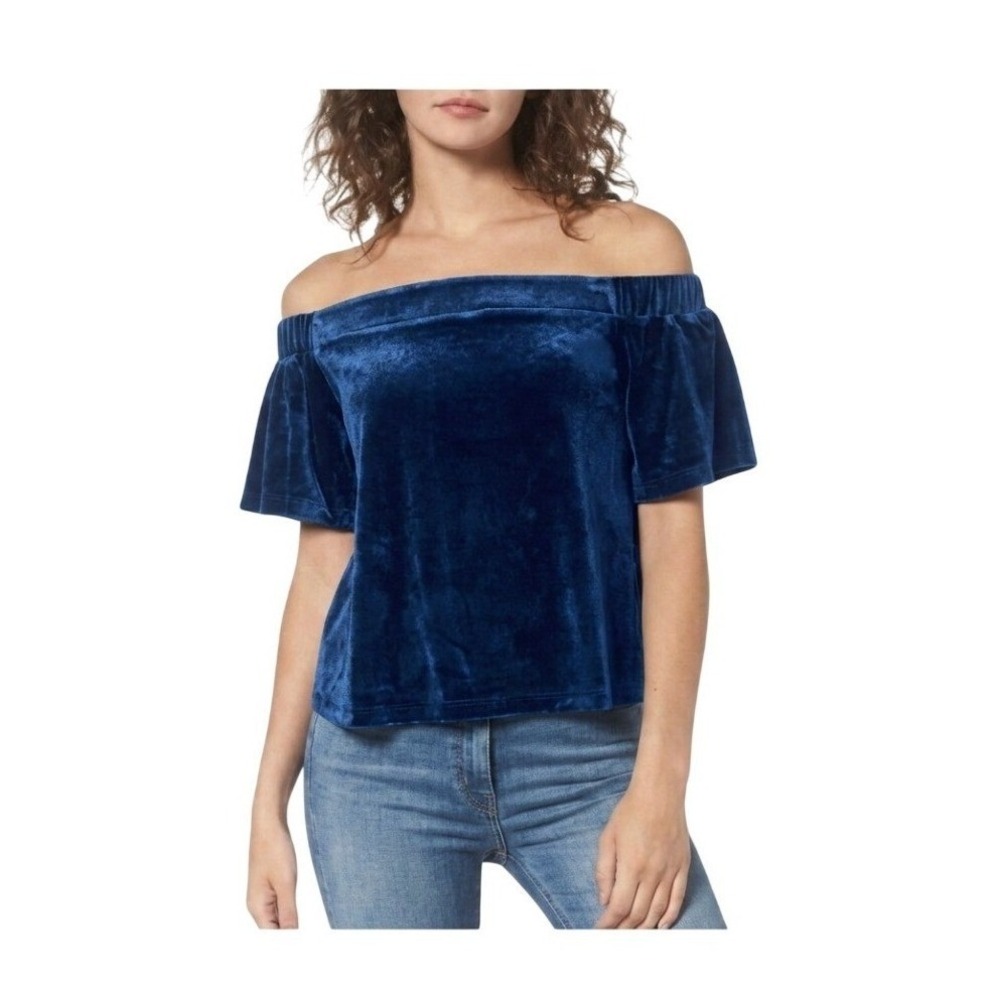 Vtg Juicy Couture Gold Label Regal Velour‎ Off The Shoulder Top Navy Blue XS Y2K